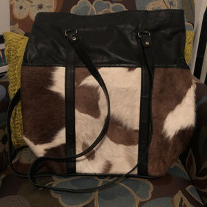 Cowhide leather bag - white/brown/black - NWOT